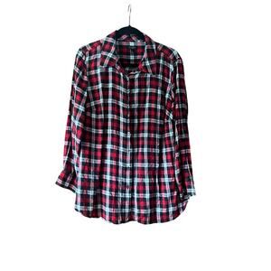 Talbots Women's Plaid Button Up Shirt Long Sleeve Red Black White Size 1X